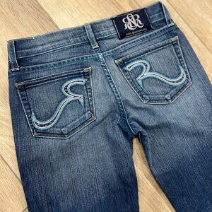 Womens ROCK & REPUBLIC Y2K Blue Flared Denim Jeans sz 23